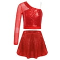 thumbnail image 1 of Haitryli Kids Girls Jazz Hip Hop Performance Dance Outfits Sequins Crop Top Long Sleeve One Shoulder Shirt and Skirt Set Red 6, 1 of 3