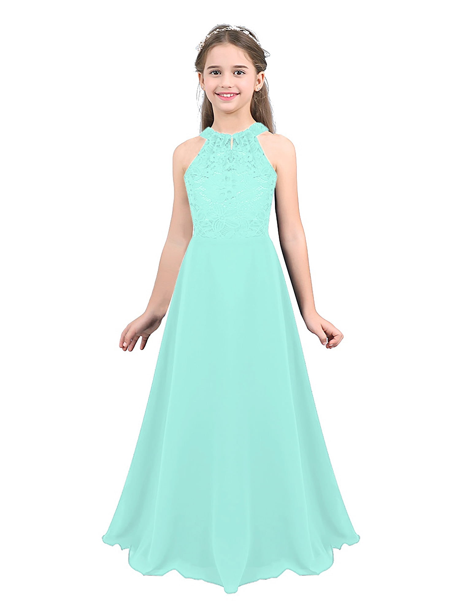 Haitryli Kids Girls Lace Party Long Dress Halter Evening Pageant Wedding  Bridesmaid Dress Prom Gown Mint Green 12 - Walmart.com