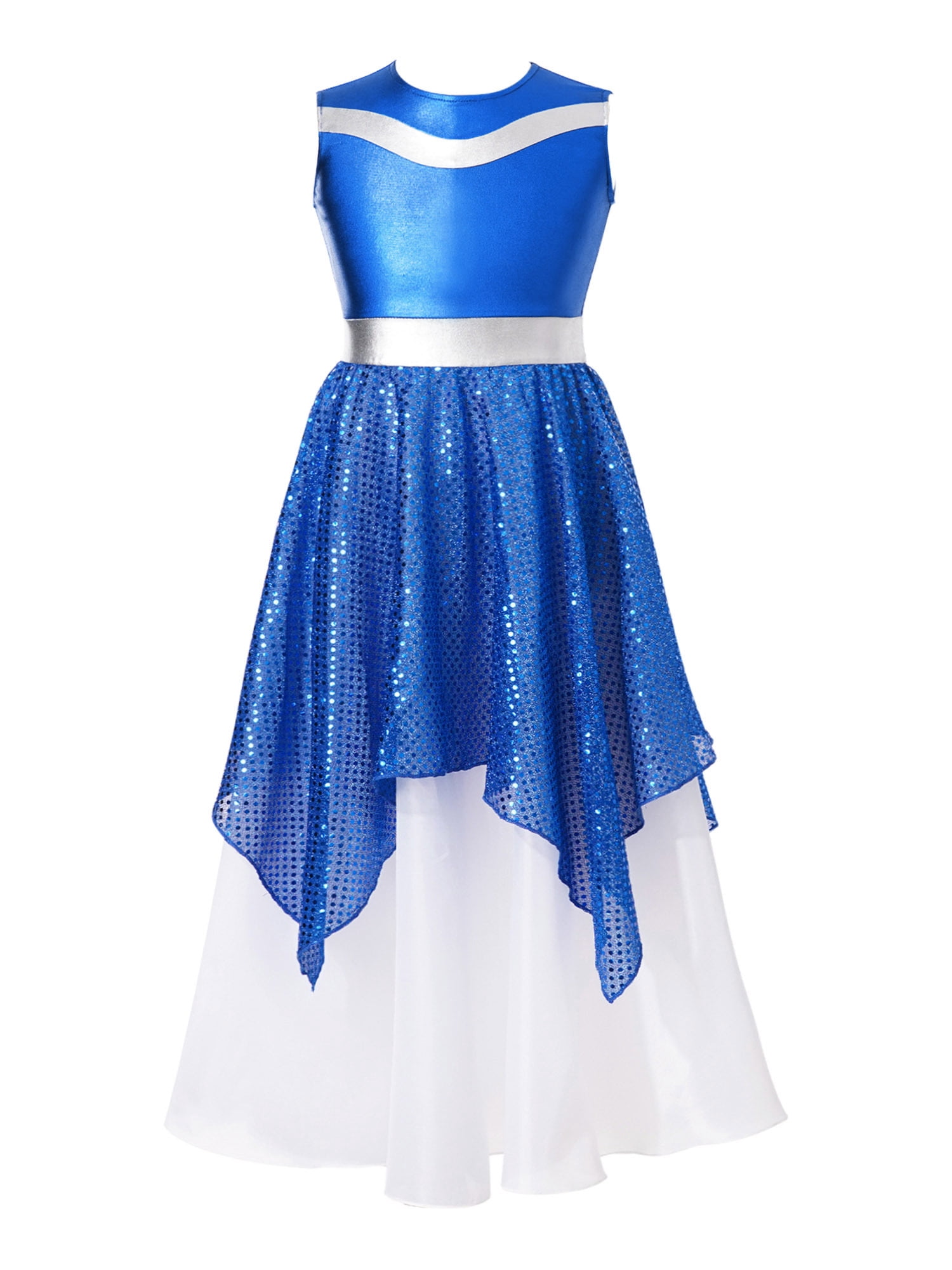 blue praise dance dress Haitryli Kids Girls Liturgical Full Length Worship Costume Lyrical Dancewear Royal 16 Size:Child-11 and ministers who desire 90s party dress V-Neck Short Backless Homecoming