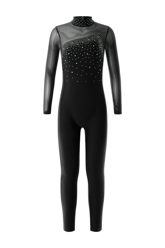 Kids Girls Long Sleeve Dance Gymnastics Leotard Unitard Full Body One Piece Skating Jumpsuit Black 6