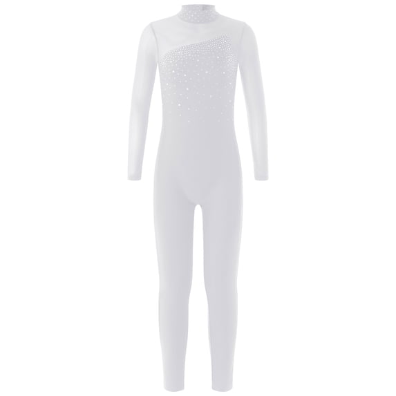 Haitryli Kids Girls Long Sleeve Dance Gymnastics Leotard Unitard Full Body One Piece Skating Jumpsuit White 10