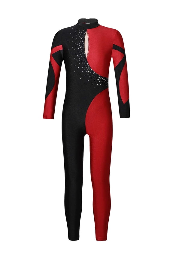 Kids Girls Long Sleeve Figure Skating Gymnastic Leotard Full Body Ballet Dance One Piece Unitard Burgundy 6