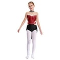 thumbnail image 1 of Haitryli Kids Girls Lyrical Dance Dress Shiny Rhinestones Sleeveless Mock Neck Gymnastics Leotards Bodysuits Dancewear Burgundy&Black 8, 1 of 5