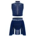 thumbnail image 1 of Haitryli Kids Girls Lyrical Dance Outfits Rhinestones Keyhole Back Crop Top Tutu Skirt Ballet Dance Dress Navy Blue 12, 1 of 3