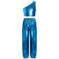 thumbnail image 1 of Haitryli Kids Girls Metallic One Shoulder Jazz Modern Dance Crop Tops and Pants Set Performance Party Dancewear Blue 14-15, 1 of 3
