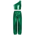 thumbnail image 1 of Haitryli Kids Girls Metallic One Shoulder Jazz Modern Dance Crop Tops and Pants Set Performance Party Dancewear Green 9-10, 1 of 3