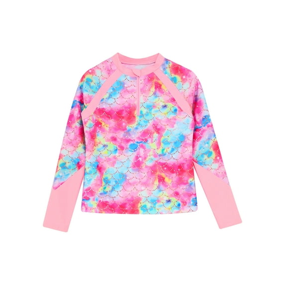 Haitryli Kids Girls Printed Long Sleeve Swim Top UPF 50 Rash Guard Swimming Shirt Bathing Tops Beach Swimwear Pink 12