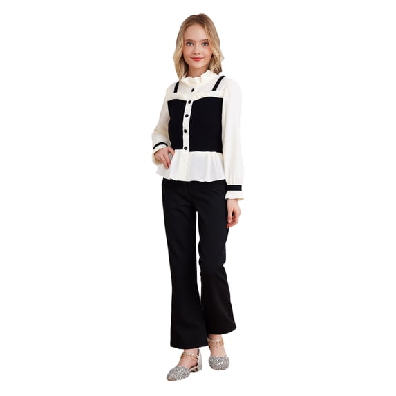 Haitryli Kids Girls Puff Long Sleeve Shirt with Bell-Bottom Pants Outfits for Birthday Party Holiday Gathering Black 11-12