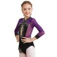 thumbnail image 1 of Haitryli Kids Girls Rhinestone Color Block Gymnastic Leotard Long Sleeve Ballet Dance Skating Unitard Bodysuit Dancewear Purple 12, 1 of 7