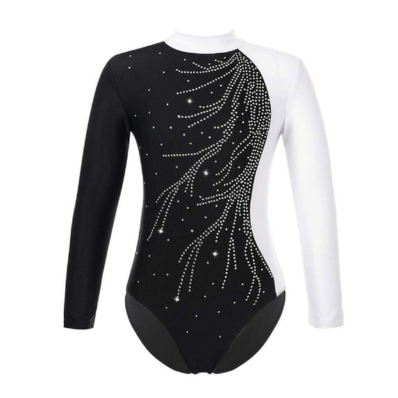 Haitryli Kids Girls Rhinestone Long Sleeve Gymnastics Leotard Ballet Dance Figure Skating Dancewear White 12