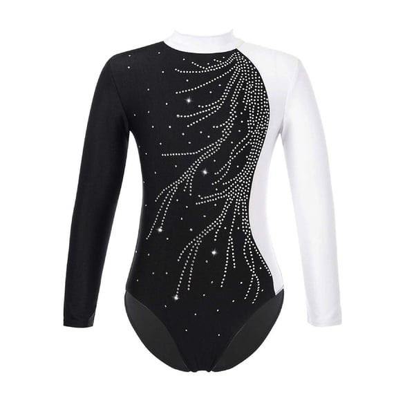 Haitryli Kids Girls Rhinestone Long Sleeve Gymnastics Leotard Ballet Dance Figure Skating Dancewear White 6