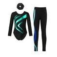 thumbnail image 1 of Haitryli Kids Girls Rhinestones Metallic Gymnastics Leotard Outfits Long Sleeve Jumpsuits with Legging Hairband Blue Green 6, 1 of 7