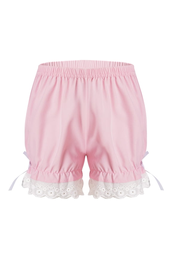 Kids Girls Ruffle Bloomer Shorts Lace Up Safety Short Under Party Dress Dance Short Boyshort Pink 3-4