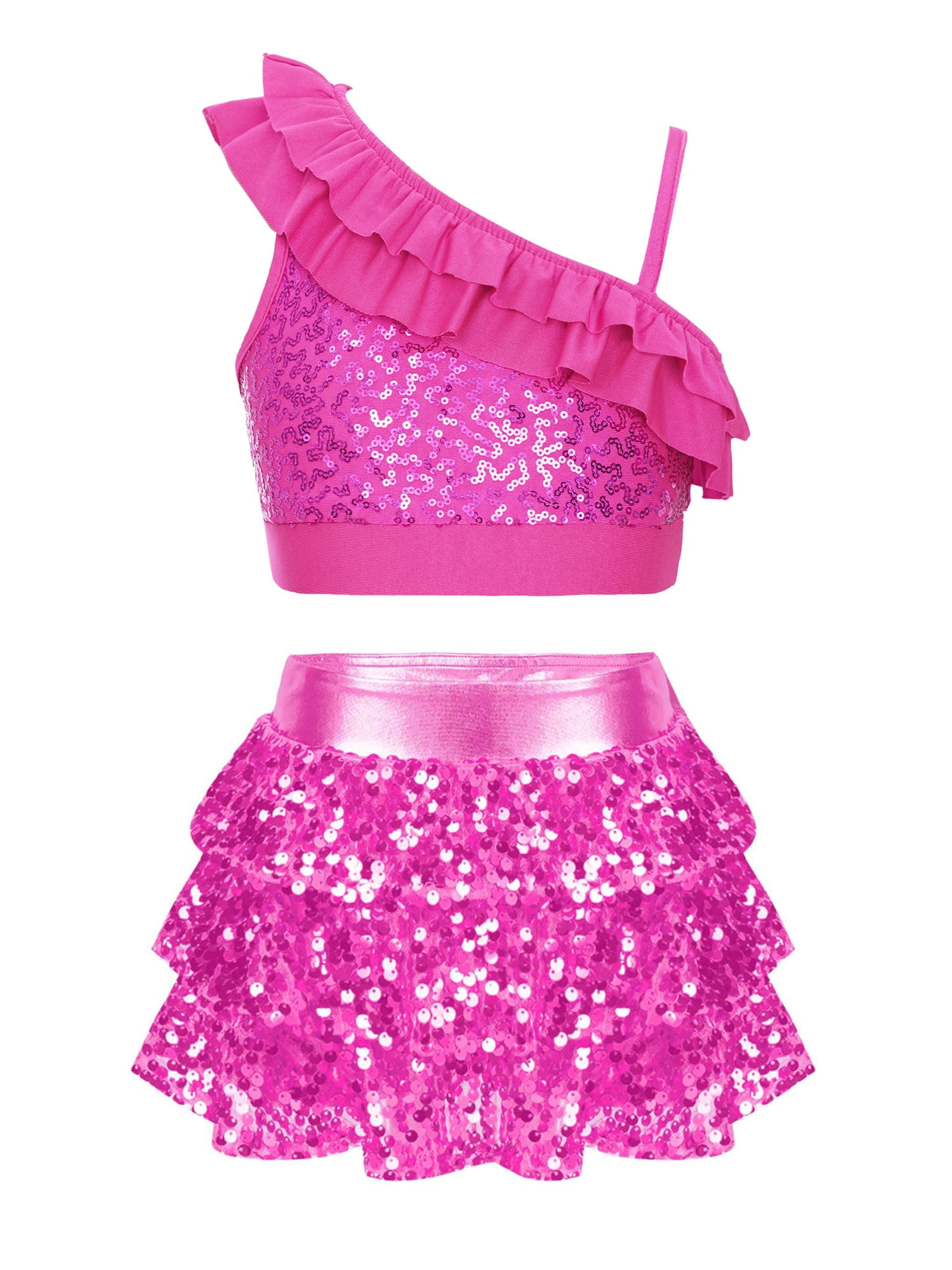 Haitryli Kids Girls Sequin Dance Dress Crop Top with Skirt Set Jazz Latin  Hip Hop Dance Outfits Dancewear Hot Pink 14 - Walmart Business Supplies