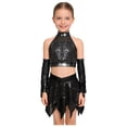 thumbnail image 1 of Haitryli Kids Girls Sequin Hip Hop Jazz Dance Outfit Crop Top Skirts with Tassel Sleeves Set for Recital Stage Performance Black 8, 1 of 8