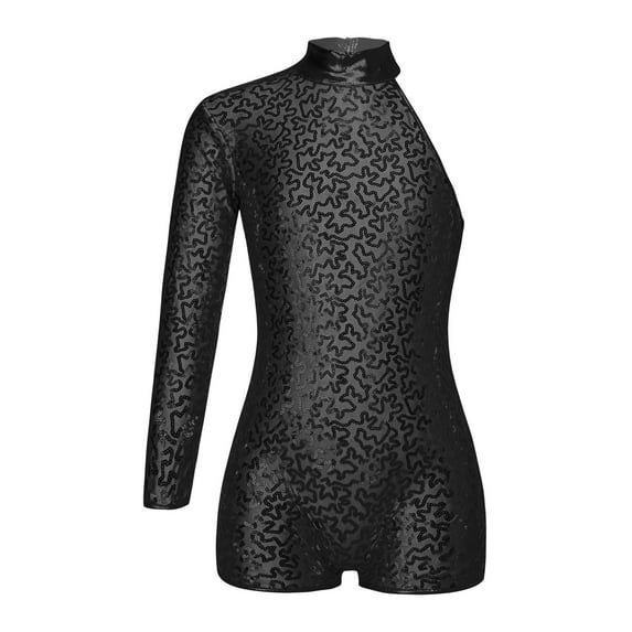 Haitryli Kids Girls Sequin One Shoulder Gymnastic Leotard Biketard Ballet Dance One Piece Jumpsuit Black 10