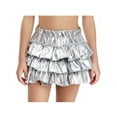 thumbnail image 1 of Haitryli Kids Girls Sequin Ruffle Mini Skirt Sparkly High Waist 3 Layered Skater Scooter Skorts Skirts Party Club Silver 3-4, 1 of 6