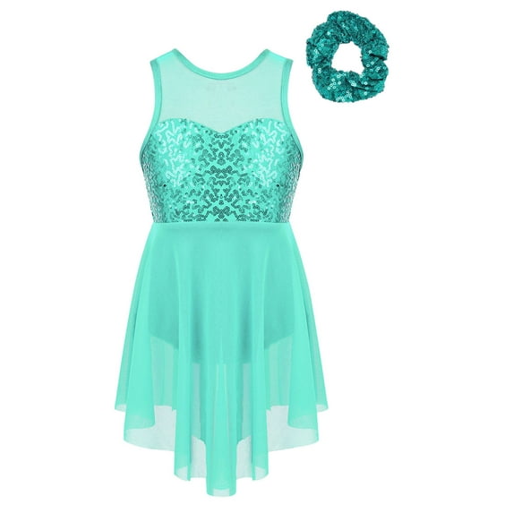 Haitryli Kids Girls Sequin Sleeveless Ballet Lyrical Dance Dress Tutu Leotard with Hairband Set Dancewear Mint Green 8
