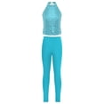 thumbnail image 1 of Haitryli Kids Girls Sequin Sleeveless Modern Jazz Outfits Hip Hop Dance Crop Tank Tops Shirt with Leggings Set Light Blue 10, 1 of 3