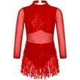 thumbnail image 1 of Haitryli Kids Girls Sequin Tassel Latin Dance Dress Long Sleeve Ballroom Salsa Rumba Tango Dancewear Red 6, 1 of 5