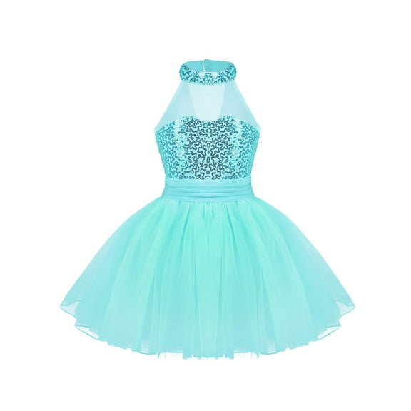 Haitryli Kids Girls' Sequined Camisole Ballet Tutu Dress Ballerina Leotard Outfit Dance Wear Costumes Lake Blue 4-5
