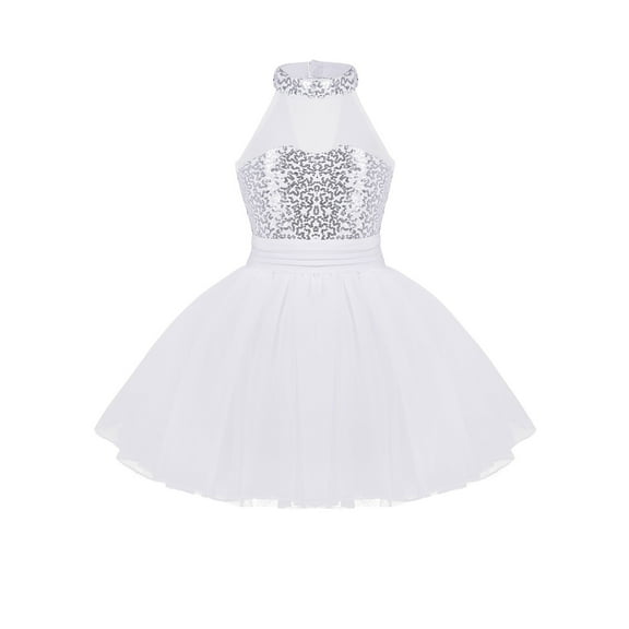 Haitryli Kids Girls' Sequined Camisole Ballet Tutu Dress Ballerina Leotard Outfit Dance Wear Costumes White 11-12