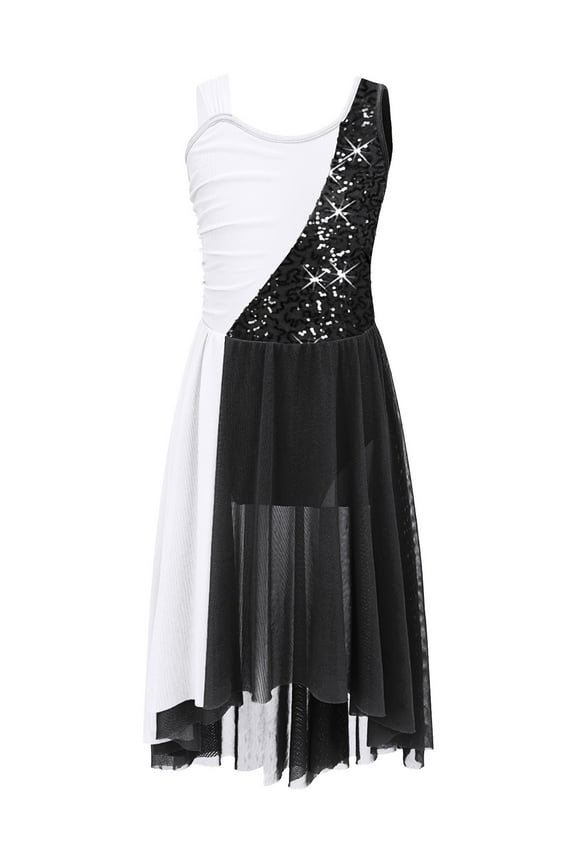 Kids Girls Sequins Ballet Contemporary Lyrical Dance Dress Performance Costume Dancewear Black 12