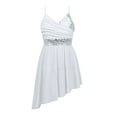 thumbnail image 1 of Haitryli Girls V-Neck Spaghetti Shoulder Straps Sequined Irregular Hem Latin Dance Lyrical Dress White 11-12, 1 of 7