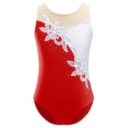 Haitryli Kids Girls Sequins Rhinestones Ballet Dance Gymnastics Leotard One Piece Bodysuit Dancewear Red 16