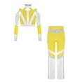 thumbnail image 1 of Haitryli Kids Girls Shiny Color Block Cross Back Jazz Hip Hop Latin Ballet Dance Crop Tops with Flared Pants Set Fluorescent Yellow 10, 1 of 3