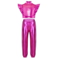 thumbnail image 1 of Haitryli Kids Girls Shiny Metallic Jazz Dancewear Sleeveless Mesh Patchwork Crop Top Vest with Pants Set Hot Pink 8, 1 of 4
