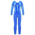 thumbnail image 1 of Haitryli Kids Girls Shiny Metallic Long Sleeve Gymnastics Unitard Dance Leotard One Piece Full Body Bodysuits Royal Blue 12, 1 of 5