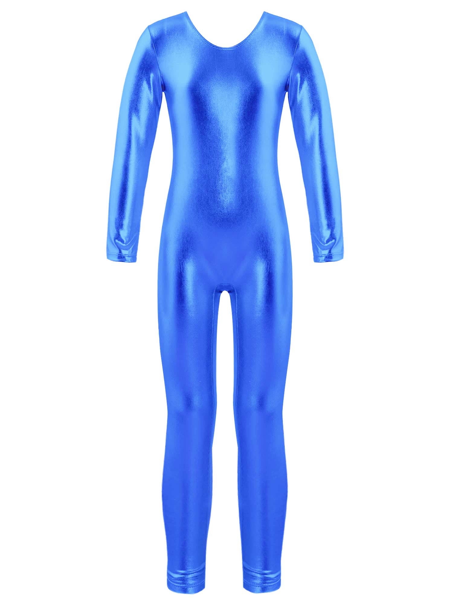 Haitryli Kids Girls Shiny Metallic Long Sleeve Gymnastics Unitard Dance ...