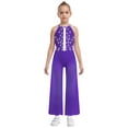 thumbnail image 1 of Haitryli Kids Girls Shiny Sleeveless Wide-Leg Jumpsuit Catsuit One Pieces Party Romper Skating Bodysuit Dancewear Purple 16, 1 of 5