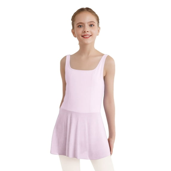 Haitryli Kids Girls Sleeveless Ballet Dance Dress Gymnastic Leotards Wrap Skirt Performance Clothes Pink 13-14