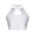 thumbnail image 1 of Haitryli Kids Girls Sleeveless Dance Crop Top Sequin Latin Hip Hop Jazz Disco Costume Dancewear White 14, 1 of 5