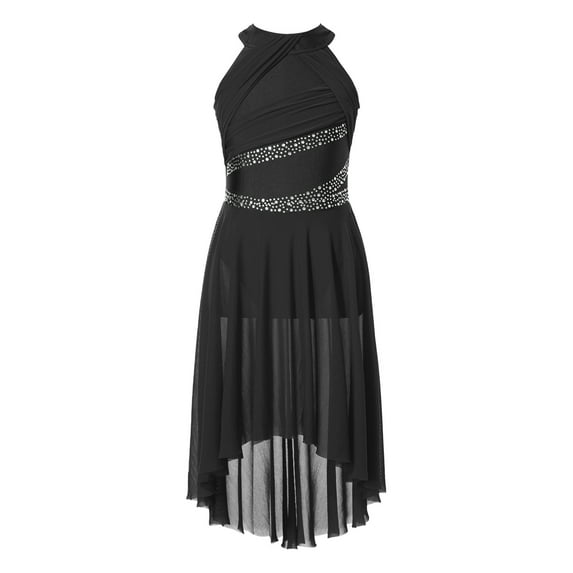Haitryli Kids Girls Sleeveless Glitter Rhinestone Figure Skating Dress Lyrical Contemporary Dance Dress Black 6