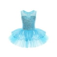 thumbnail image 1 of Haitryli Kids Girls Sleeveless Mesh Splice Sequins Ballet Dance Tutu Dress Gymnastic Leotard Dancewear Blue 4, 1 of 5