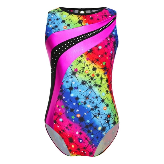 Haitryli Kids Girls Sleeveless Printed One Piece Leotard Yoga Gymnastics Ballet Dance Unitard Rainbow 14