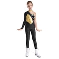 thumbnail image 1 of Haitryli Kids Girls Sparkly Gymnastics Jumpsuit Ice Skating Leotard Dance Long Unitard Mesh Bodysuit Gold 10, 1 of 7