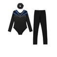 thumbnail image 1 of Haitryli Kids Girls Sparkly Long Sleeve Gymnastics Dance Leotard Jumpsuit with Skating Leggings Pants Hair Band Set Blue&Black 8, 1 of 7