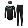 thumbnail image 1 of Haitryli Kids Girls Sparkly Long Sleeve Gymnastics Dance Leotard Jumpsuit with Skating Leggings Pants Hair Band Set Light Green&Black 12, 1 of 7
