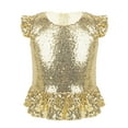 thumbnail image 1 of Haitryli Kids Girls Sparkly Sequins Ruffle Flutter Sleeve Peplum Top Shirt Mermaid Theme Birthday Gold 8, 1 of 5