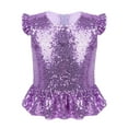 thumbnail image 1 of Haitryli Kids Girls Sparkly Sequins Ruffle Flutter Sleeve Peplum Top Shirt Mermaid Theme Birthday Lavender 10, 1 of 5