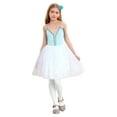 thumbnail image 1 of Haitryli Kids Girls Sparkly Strap Ballet Skirted Leotard Dance Tutu Dress Ballerina Performance Outfit and Headwear Light Blue 5-6, 1 of 6