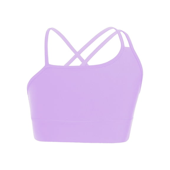 Haitryli  Kids Girls Sport Bra Sleeveless Dance Crop Tops Training Bralette with Spaghetti Straps Purple 6