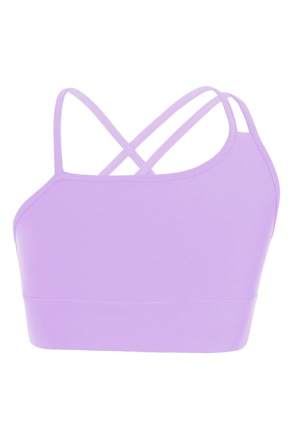 Kids Girls Sport Bra Sleeveless Dance Crop Tops Training Bralette with Spaghetti Straps Purple 6