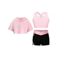thumbnail image 1 of Haitryli Kids Girls Sports Dance Outfits Short Sleeve Crop Hoodie Tank Tops with Shorts 3 Piece Set A Pink 14, 1 of 5