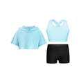 thumbnail image 1 of Haitryli Kids Girls Sports Dance Outfits Short Sleeve Crop Hoodie Tank Tops with Shorts 3 Piece Set B Light Blue 10, 1 of 5