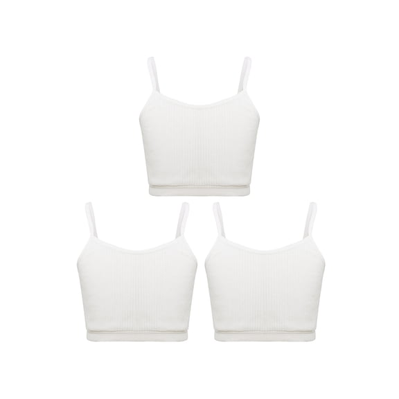 Haitryli Kids Girls Training Bras Seamless Spaghetti Straps Crop Top Solid Color Ribbed Camisole Gym White M